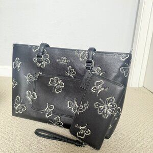 coach Station Tote Bag +Long Zip Around Wallet With Butterfly Print cck87+ccl39